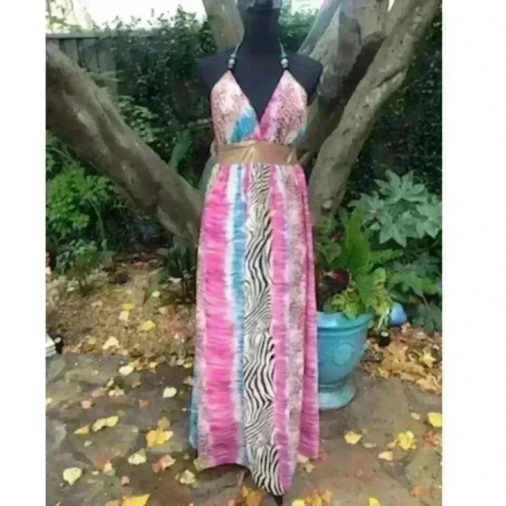 Tricia Fix Zebra Bohemian Maxi Dress Size Large🍓